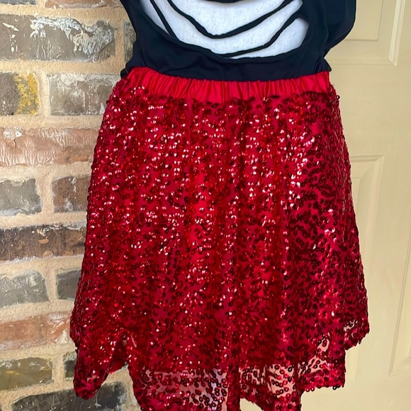 Red Sequined Skater Circle Mini Skirt Girls XL/Wms Small Retro Edgy Whimsical - Picture 2 of 9